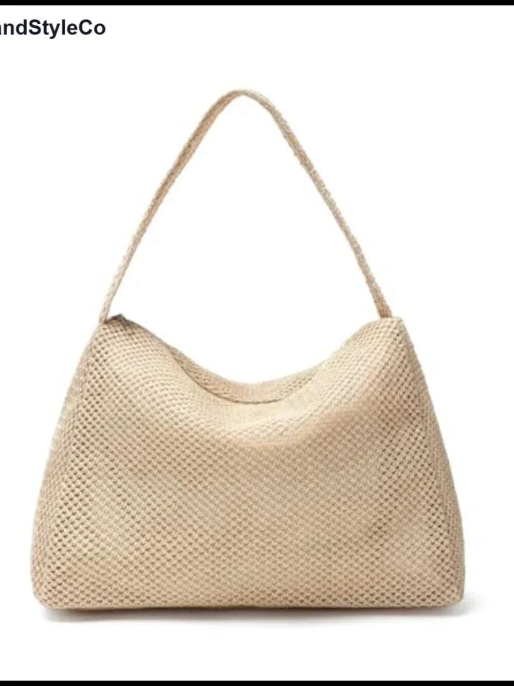Handwoven Natural Straw Hobo Handbag with Top Zipper